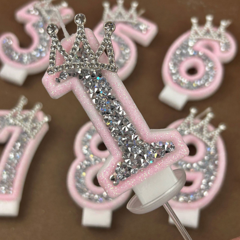 Soy Wax - Digital Candles 0-9 Pink Silver Rhinestone